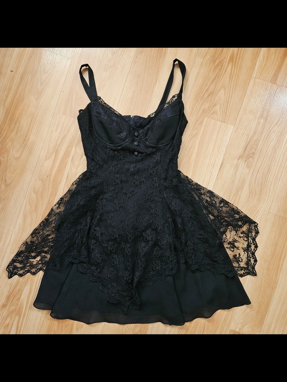 Jessica McClintock Black Lace Chemise with Sheer Overlay